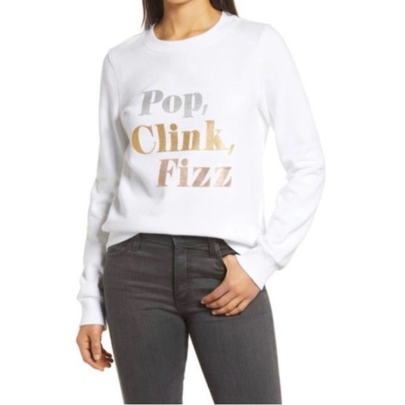 1901 Nordstrom Womens Pop, Clink, Fizz Graphic Sweatshirt White Size XS - Picture 1 of 5